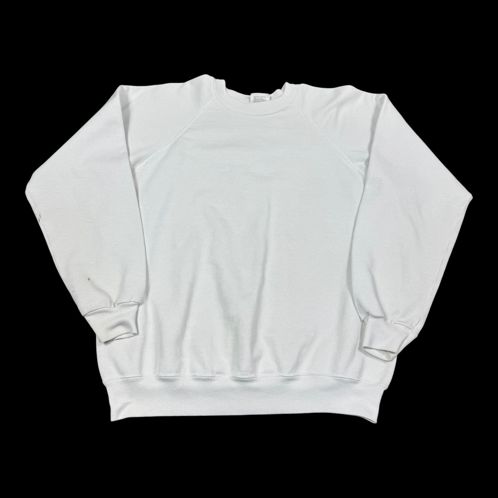 Vintage 80s Hanes White Blank Raglan Sweatshirt Men's Large (Short Length) FLAWS